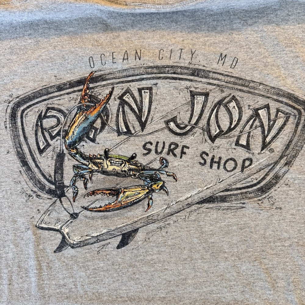 Ron Jon Surf Shop Ocean City MD T Shirt Mens 2XL Gray Crab Graphic Tee